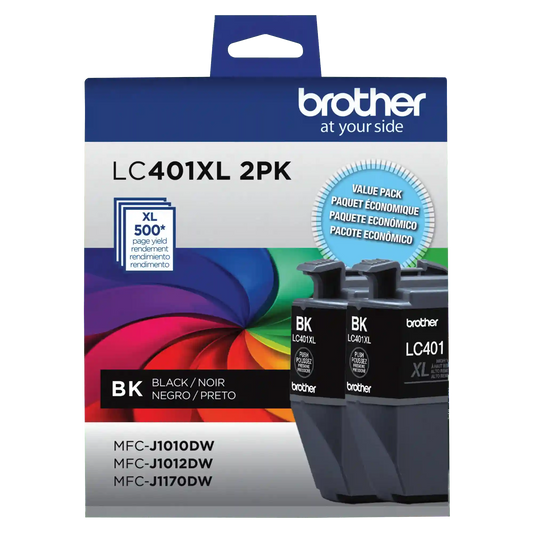 Brother Genuine LC401XL2PKS High-yield 2 Pack Black Ink Cartridges