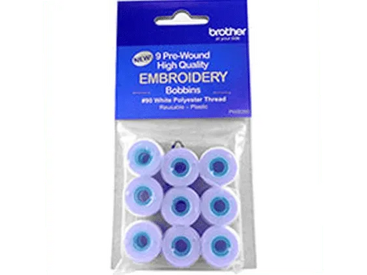 Brother PWB350 Pre-Wound White 11.5 Size 90 Weight Embroidery Bobbins (9-Pack)
