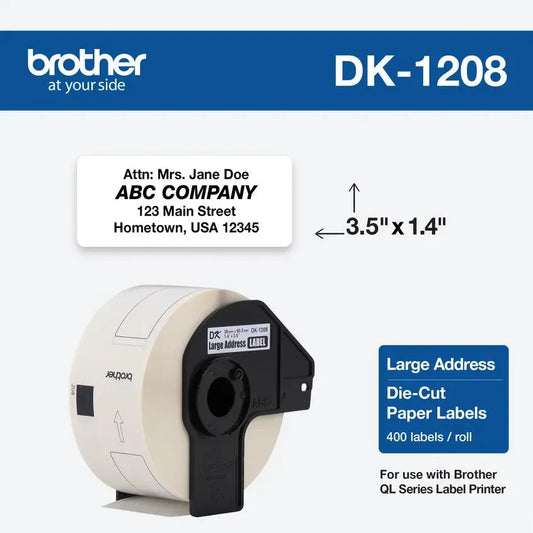 1.4 in x 3.5 in (38 mm x 90.3 mm) Large Address labels (400 White Paper Labels)
