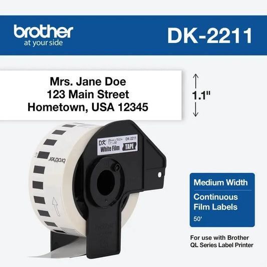 1.1 in x 50 ft (29 mm x 15.2 m) Black on White Continuous Length Film Tape
