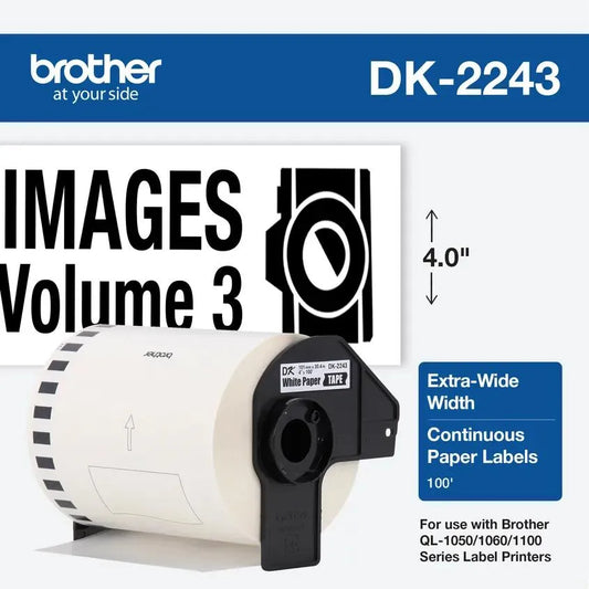 4 in x 100 ft (101 mm x 30.4 m) Black on White Continuous Length Paper Tape