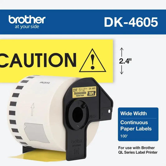2.4 in x 100 ft (62 mm x 30.4 m) Black on Yellow Removable Continuous Length Paper Tape