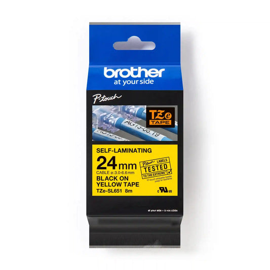 24MM (0.94") Black Ink on Yellow Self-Laminating Label 8M (26.2 ft)
