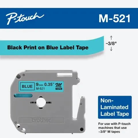9m (0.35") Black on Blue Non-Laminated tape for P-touch 8m (26.2 ft)