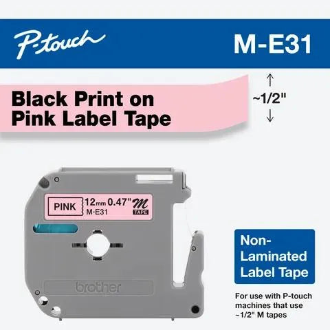 12mm (0/47") Black on Pink Non-Laminated tape for P-touch 8m (26.2 ft)