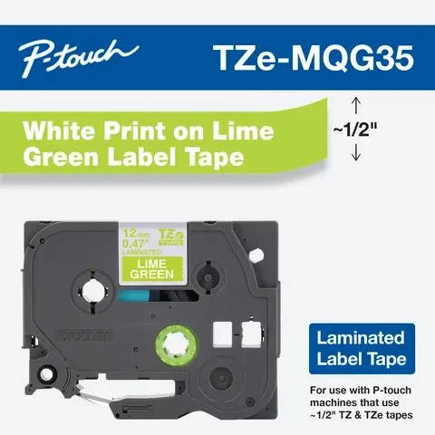 12mm (0.47") White on Lime Green tape for P-touch 5m (16.4 ft)