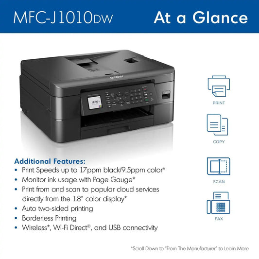 Brother RMFCJ1010DW Wireless Color Inkjet All-in-One Printer, Refurbished