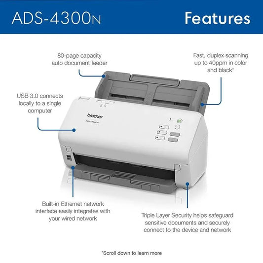 Brother ADS4300N Professional Desktop Scanner with Networking