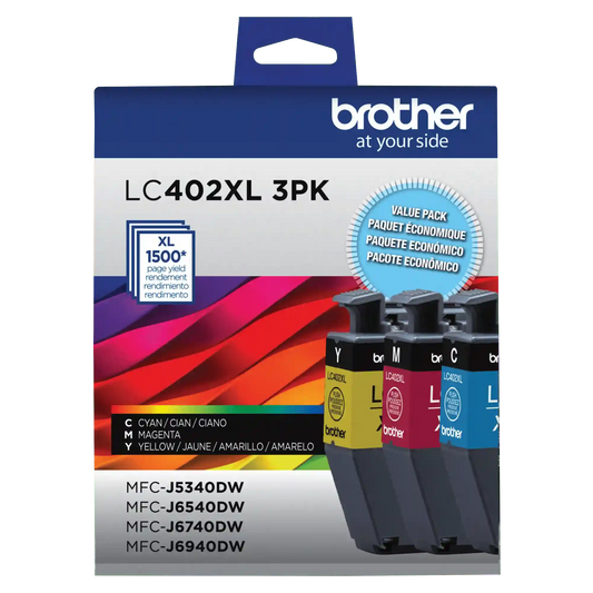 Brother Genuine LC402XL3PKS High-yield 3 Pack Color Ink Cartridges