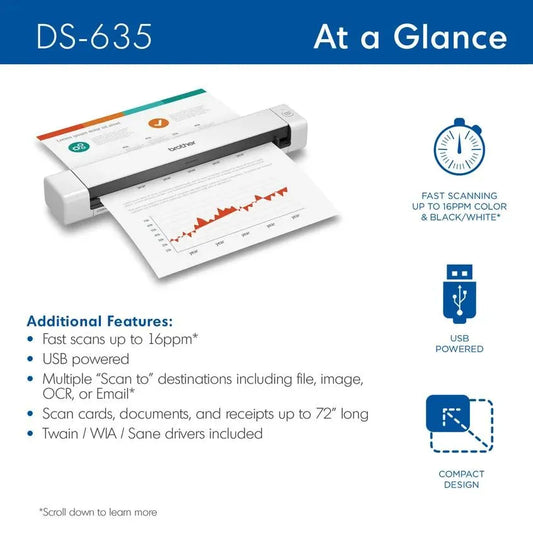 Brother RDS635 Compact Mobile Scanner, Refurbished