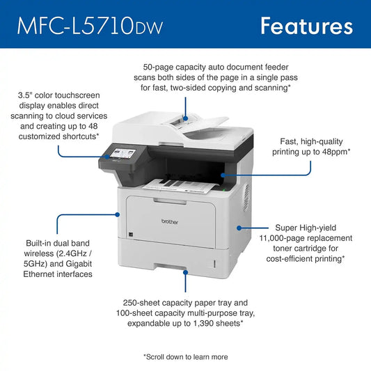 Brother MFC-L5710DW Business Monochrome Laser All-in-One Printer