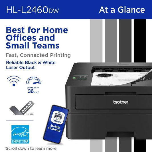 Brother HL-L2460DW Wireless Compact Monochrome Laser Printer with Duplex Printing