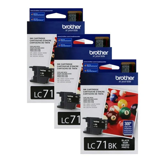 Brother Genuine LC71BK3BUND Standard Yield LC71 Black Ink Cartridge Bundle
