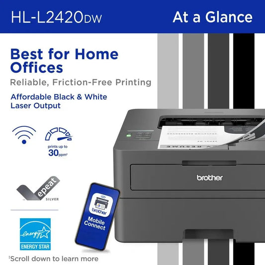 Brother RHLL2420DW Wireless Compact Monochrome Laser Printer with Duplex Printing, Refurbished