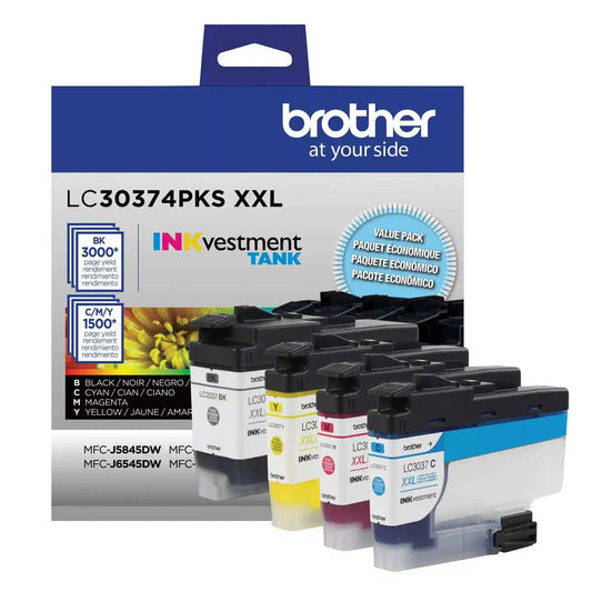 Brother Genuine LC30374PKS INKvestment Super High Yield 4 Pack (C/M/Y/BK) Ink Cartridges
