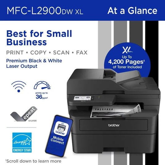 Brother MFC-L2900DWXL Wireless Compact Monochrome Laser All-in-One Printer