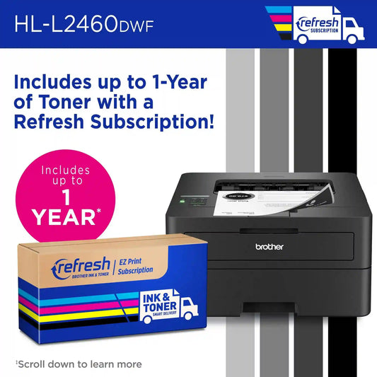 Brother HL-L2460DWF Wireless Compact Monochrome Laser Printer Bundle with upto 1-year Refresh Toner Subscription
