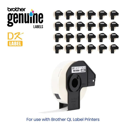 Brother Genuine DK-1203 24PK Die-Cut File folder labels, Paper Labels, Long Lasting Reliability, 300 Labels Per Roll, 24 Rolls per Box, for use with select Brother QL Label Printers. 0.66 in x 3.4 in (17 mm x 87.1 mm)