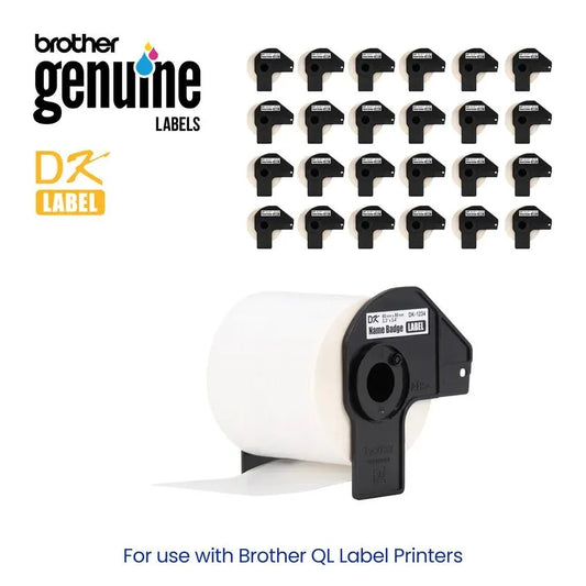 Brother Genuine DK-12343PK Die-Cut Name Badge Paper Labels, 2.3 in x 3.4 in (60 mm x 86 mm) Adhesive Name Badge White Paper Labels, 260 Labels per Roll, (24) Rolls per Box