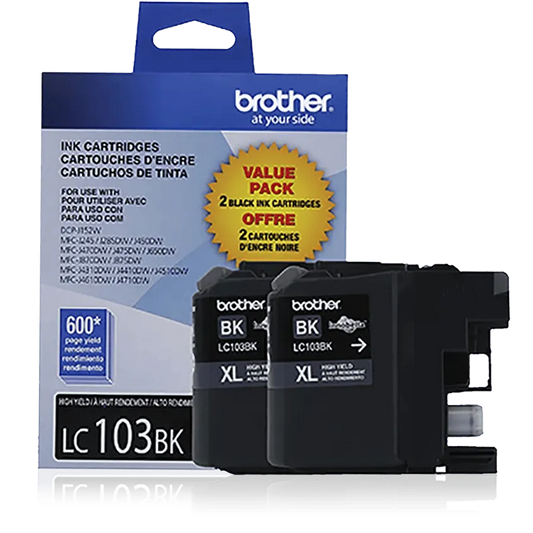 Brother Genuine LC1032PKS High-yield 2 Pack Black Ink Cartridges