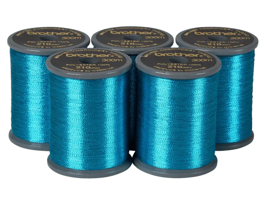 Brother MT987 Blue Turquoise 300 Meter Polyester Metallic Thread (5 Spools Per Sleeve)