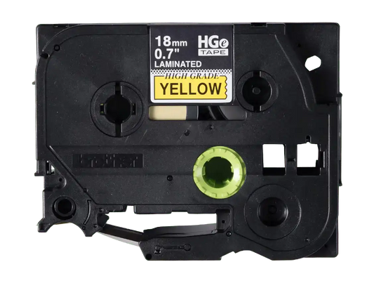 18mm (0.7") Black on Yellow HGE Tape With Standard Adhesive 8m (26.2 Ft) - 5 Pack
