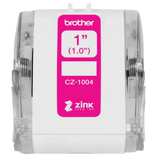 Brother Genuine CZ-1004 continuous length 1” (1.0”) 25 mm wide x 16.4 ft. (5 m) long label roll featuring ZINK® Zero Ink technology