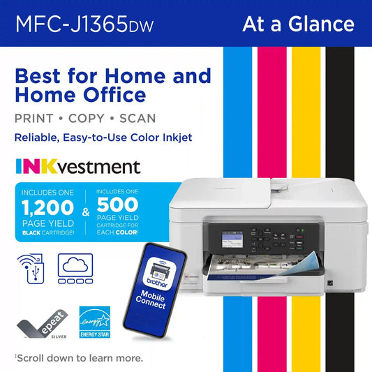 Brother RMFC-J1365DW Wireless INKvestment Color Inkjet All-in-One Printer, Refurbished