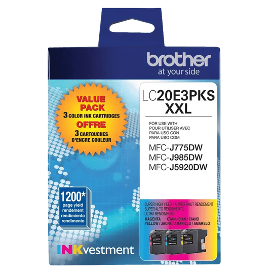 Brother Genuine LC20E3PKS INKvestment Super High-yield 3 pack color Ink Cartridges