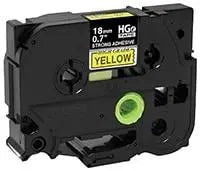 18mm (0.7") Black on Yellow HGE Tape with Extra Strength Adhesive 8m (26.2 Ft) - 5 Pack