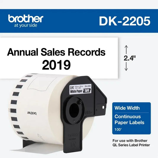 2.4 in x 100 ft (62 mm x 30.4 m) Black on White Continuous Length Paper Tape
