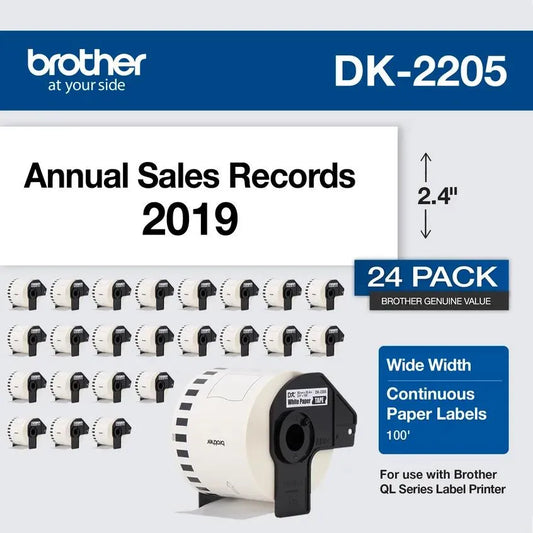 Brother Genuine, DK-220524PK Continuous Paper Label Roll, Cut-to-Length Label, 2.4” x 100 Feet, (24) Rolls Per Box