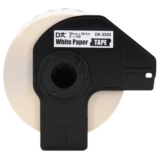 2.0 in x 100 ft (50 mm x 30.4 m) Black on White Continuous Length Paper Tape Continuous length that can be cut to any size you need (based on your Brother QL model) Great for packages, binders, shipping, shelves and more
