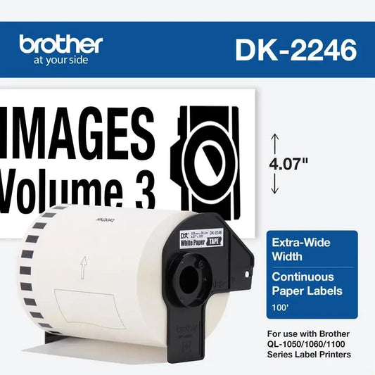 4.07 in x 100 ft (103 mm x 30.4 m) Black on White Continuous Length Paper Tape