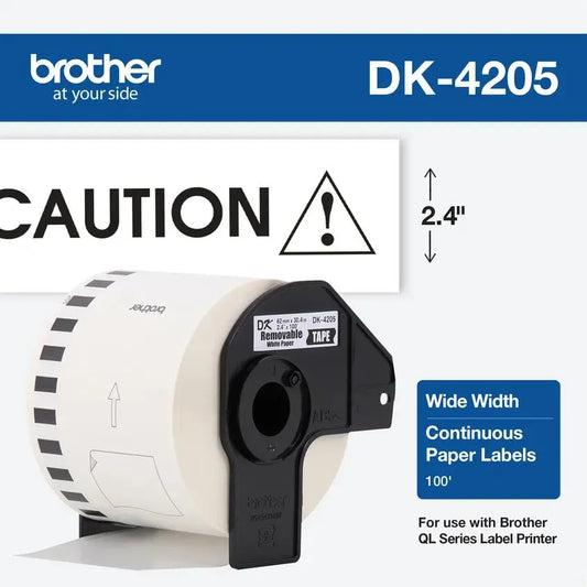 2.4 in x 100 ft (62 mm x 30.4 m) Black on White Removable Continuous Length Paper Tape