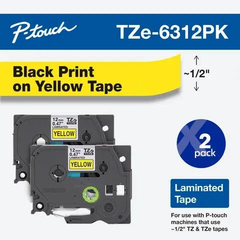 ~1/2" Black Print on Yellow label tape - 2 Pack