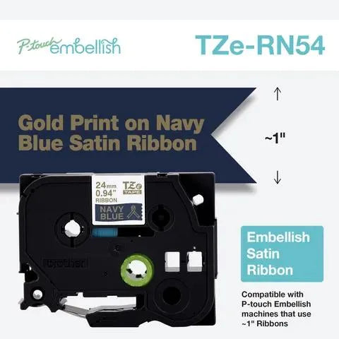 P-touch Embellish Gold Print on Navy Satin Ribbon ~1" (24mm) x 13.1' (4m)