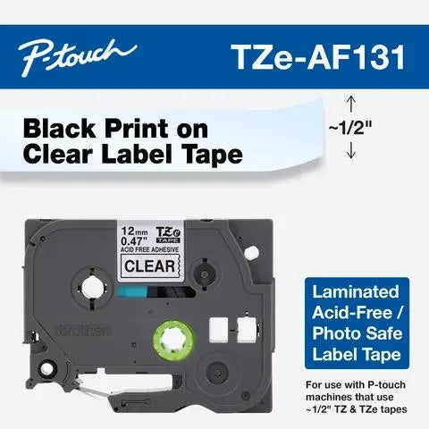 ~1/2" Black Print on Clear Acid Free label tape