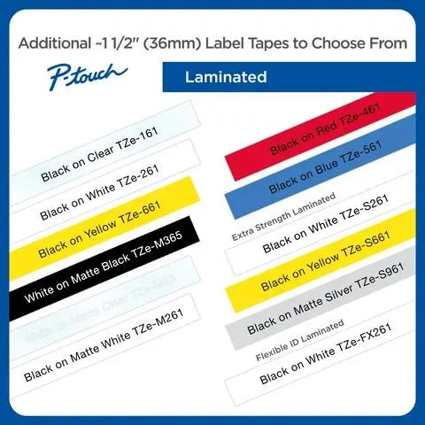 Brother P-touch TZe-M365 White Print on Matte Black Label Tape 1.4” (36mm) wide x 26.2’ (8m) long