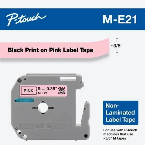 9mm (0.35") Black on Pink Non-Laminated tape for P-touch 8m (26.2 ft)