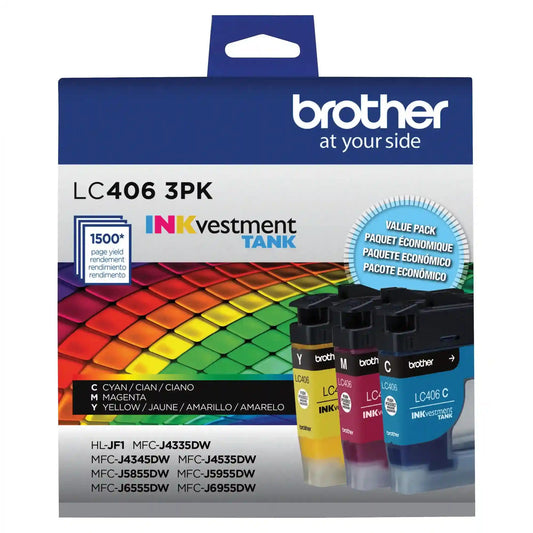 Brother LC4063PKS Standard-Yield Color INKvestment Tank Ink Cartridges (3-Pack)