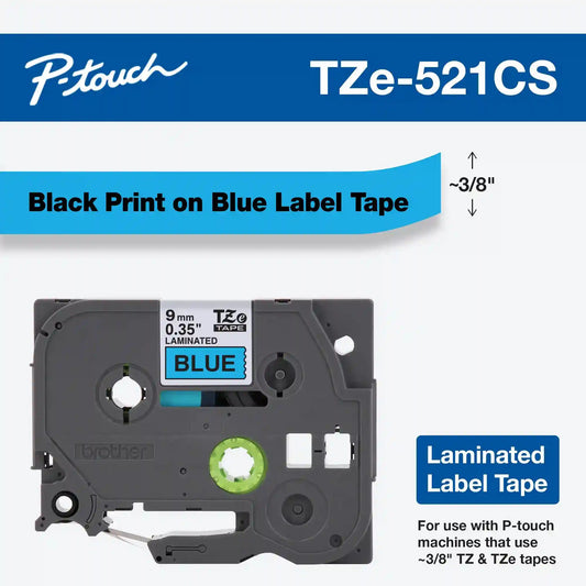 9mm (0.35") Black on Blue tape for P-Touch 8m (26.2 ft)