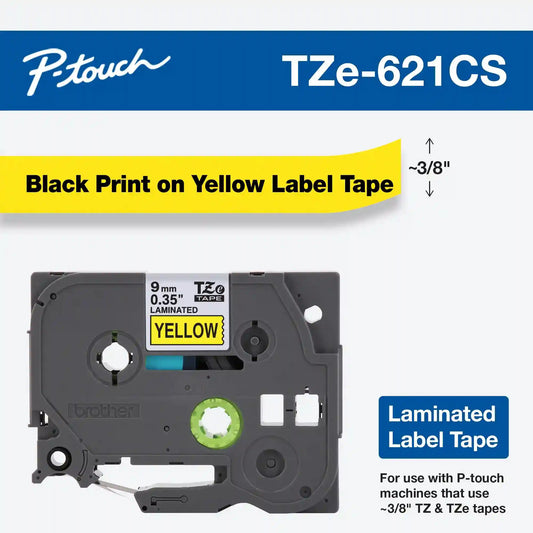 9mm (0.35") Black on Yellow tape for P-Touch 8m (26.2 ft)