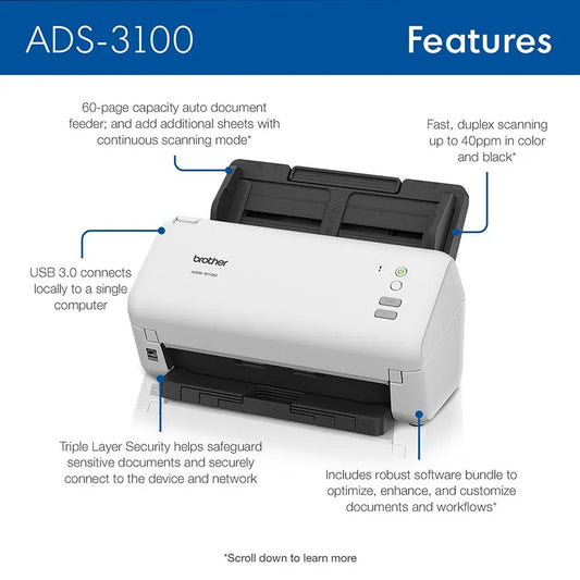Brother ADS3100 High-Speed Professional Desktop Scanner for Home Office