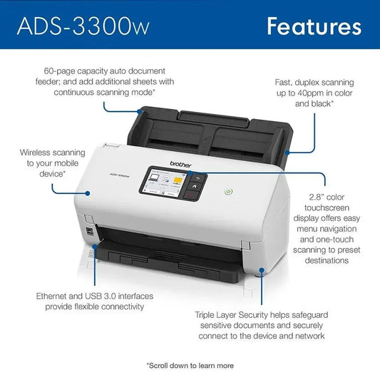 Brother RADS3300W Wireless High-Speed Professional Desktop Scanner Refurbished
