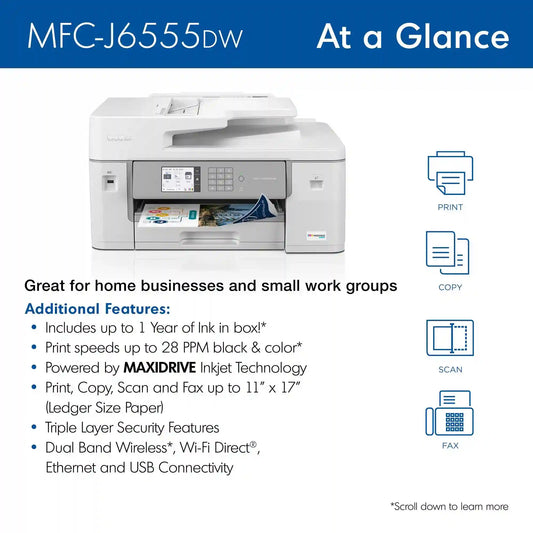 Brother MFC-J6555DW INKvestment Color Inkjet All-in-One Printer