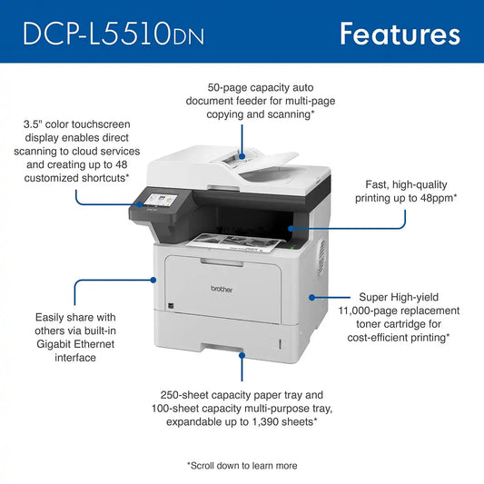Brother DCP-L5510DN Business Monochrome Laser All-in-One Printer with Duplex Printing