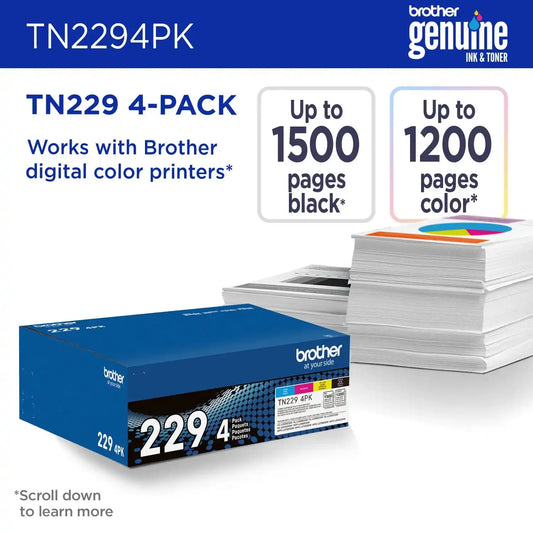 Brother Genuine TN2294PK Standard-Yield 4 Pack (C/M/Y/BK) Toner Cartridges