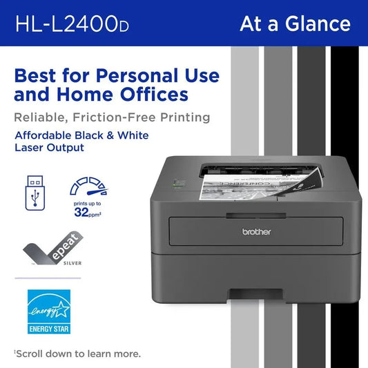 Brother HL-L2400D Compact Monochrome Laser Printer with Duplex Printing