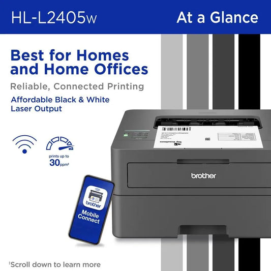 Brother HL-L2405W Wireless Compact Monochrome Laser Printer with Mobile Printing